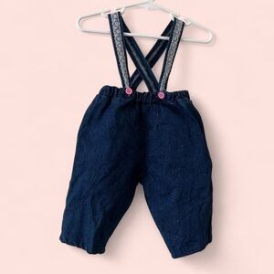 6-9M Girls Hopscotch Vintage Boho Cottage Floral Lace Dark Blue Denim Overalls